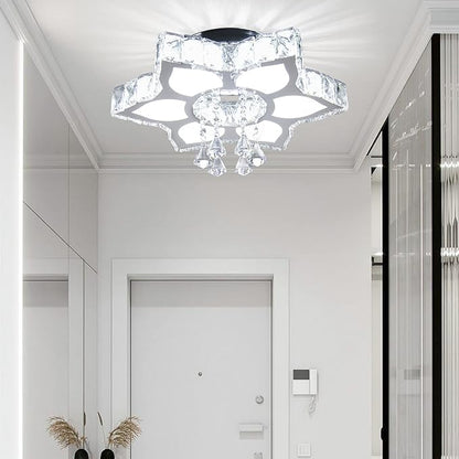 CLAIRDAI 16.1" Crystal Ceiling Light Fixture Modern Crystal Chandelier Flower LED Chandeliers Flush Mount Ceiling Light for Bedroom Dining Room Living Room (6500K Cool White)