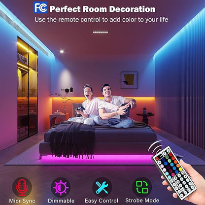 Leeleberd 80ft Led Strip Lights (2 Rolls of 40ft) Bluetooth Smart App Music Sync RGB Color Changing Led Light Strip with Remote and Power Adapter,Led Lights for Bedroom Room Home Decor Party Festival