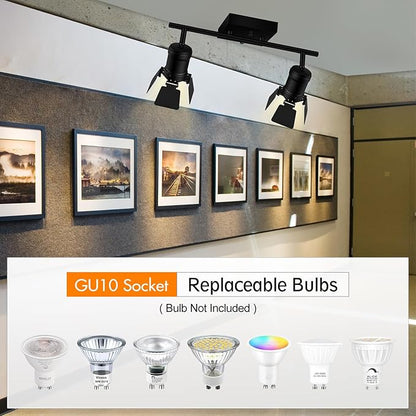 2 Light Track Lighting Fixtures Ceiling, Black Track Lighting with Upgrade Lamp Heads, 2 Way Track Lights Ceiling, Vintage Industrial Track Light for Kitchen/Bar/Boy's Room,GU10 Bulb Not Included
