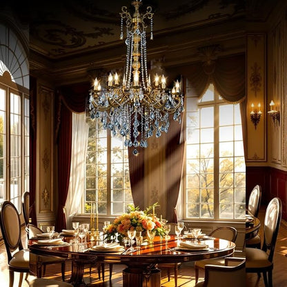 Antique Gold Crystal Chandeliers for High Ceiling H54, 15 Lights Large Luxury Crystal Candle Style Chandelier Light Fixture, Foyer Entryway Staircase Oversize Round H54 D32