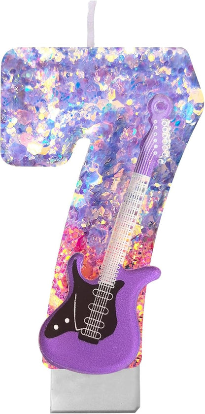 K-Pop Birthday Candle – Purple & Pink Glitter Music Theme Cake Candle with Guitar, Musical Party Decor for Girls, Teens, Kpop Fans (7)