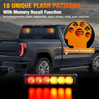 Nilight 12LED Emergency Strobe Traffic Advisor Light Bar 2 in 1 Amber Red Dash Warning Safety Flashing Lights Front/Rear Windshield Construction Lights for Trucks Cars Plow Police Firefighter Vehicles