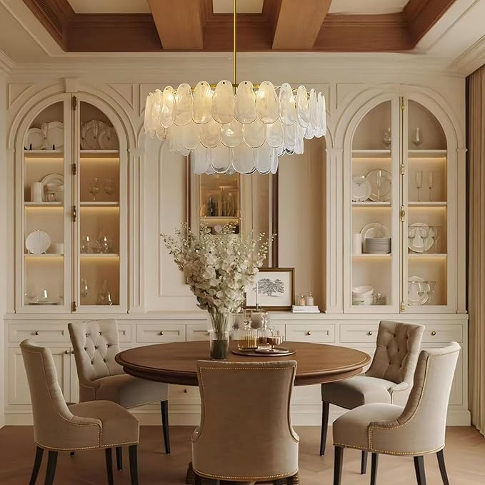 31.5in Gold Crystal Chandelier Modern Pendant Lighting 12-Light Round Crystal Chandeliers for Kitchen Island Cloud Glass Multi-Tier Light Fixture for Dining Room, Living Room, Kitchen