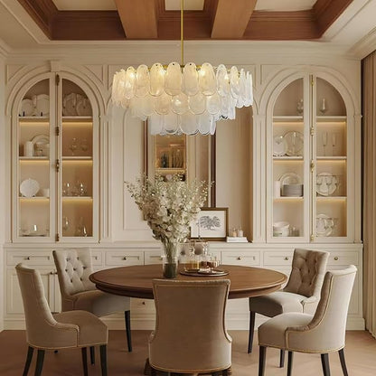 31.5in Gold Crystal Chandelier Modern Pendant Lighting 12-Light Round Crystal Chandeliers for Kitchen Island Cloud Glass Multi-Tier Light Fixture for Dining Room, Living Room, Kitchen