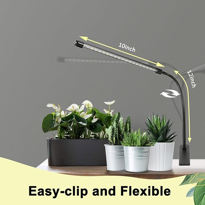 Clip On Grow Light for Indoor Plants,Full Spectrum Led Plant Grow Lights with Auto-Timer, Plant Growing Lamp for Seed Starting,Houseplants, Bonsai, Pot Plant,2 Lamps(2pack)