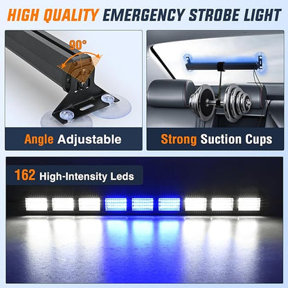 Nilight 162 LED Traffic Advisor Strobe Light Bar 2-in-1 Blue White Emergency Warning Hazard Lights with Controller 4 Switchable Color 36 Flash Pattern for Trucks Cars Tow Plow Construction Vehicles