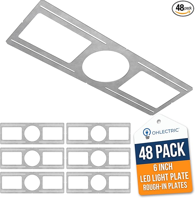 OHLECTRIC 48 Pack – New Construction Mounting Plate for 6 Inch LED Downlight – Slim Steel Rough in Plate/Bracket – Made of Galvanized Steel Recessed LED Light Plate -Slim Light Kit Bracket