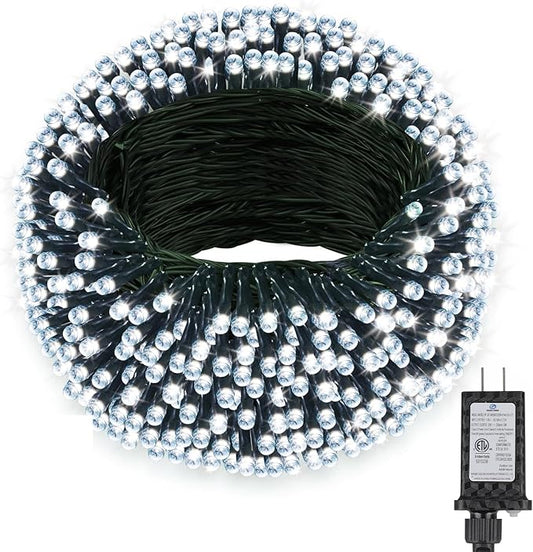Extra Long 132FT Christmas Decorative Mini Lights, 400 LED Green Wire Fairy Starry String Lights Plug in, Timer & Memory & 8 Modes, for Indoor Outdoor Xmas Tree Wedding Party Decoration,Cool White