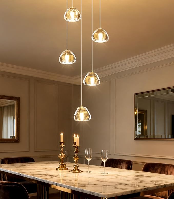 HAIXIANG Modern LED Chandeliers for Dining Room Kitchen Pendant Lights Lighting for Island Dimmable Fixtures Bubble Crystal Floating Chandelier LED Lights Brushed Nickel