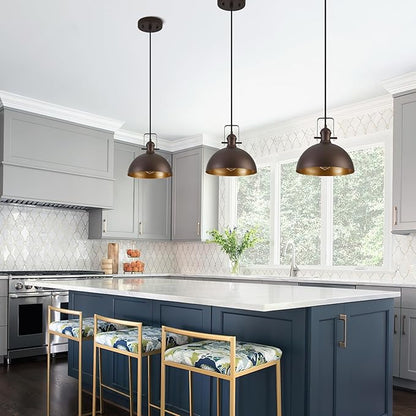 12 Inch Pendant Lights for Kitchen Island Matte ORB Farmhouse Pendant Light fixtures Adjustable Height Dome Hanging Light for Dinning Room Bedroom Hallway,3 Packs
