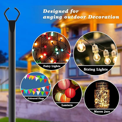 Mutovlin 6 Pack String Light Poles,10 Ft Light Poles for Outside String Lights,Outdoor Lights Pole with Fork,Metal Poles Stand for Patio Deck Backyard (10FT 6 Pack)