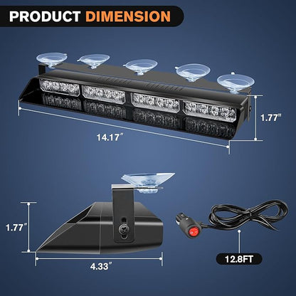 Nilight 32LED White Emergency Dash Strobe Lights with Controller Suction Cups Warning Hazard Interior Front/Rear Windshield Deck Split Light Bar for Trucks Construction Vehicles