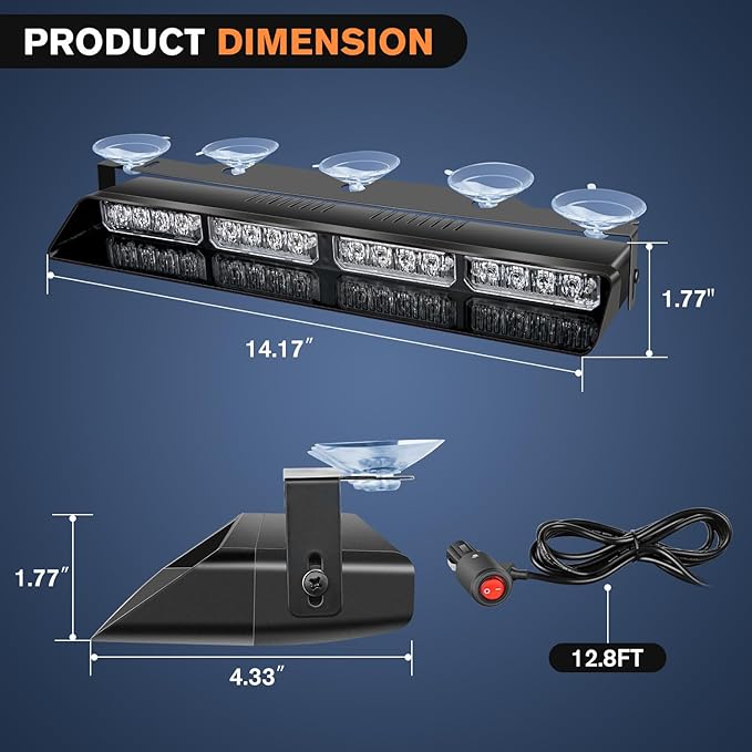 Nilight 32LED Amber Green Emergency Dash Strobe Lights with Controller Suction Cups Warning Hazard Interior Front/Rear Windshield Deck Split Light Bar for Truck Construction Vehicle