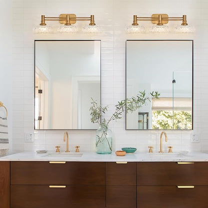 3-Light Bathroom Vanity Light Fixtures Vintage Brass Wall Light Fixtures Vanity Lights Over Mirror for Bedroom Living Room Bathroom