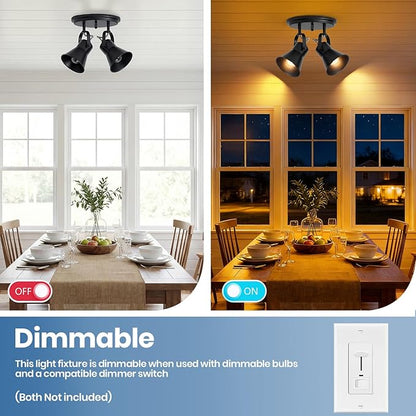 Black Kitchen Lighting Fixtures Ceiling, 2-Light Adjustable Track Light, Flush Mount Directional Ceiling Light for Hallway, Dining Room, Bathroom