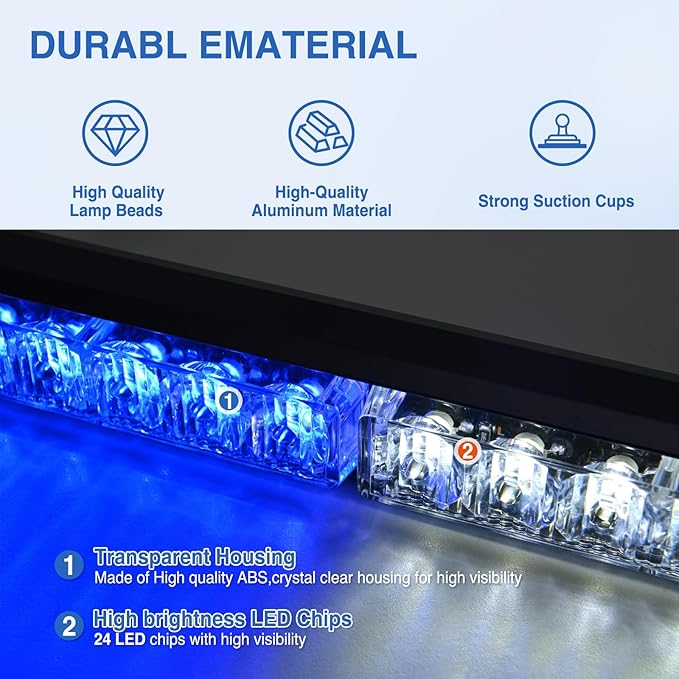 Nilight 24LED Emergency Strobe Traffic Advisor Light Bar 2 in 1 Blue White Dash Warning Safety Flashing Lights Front/Rear Windshield Construction Lights for Trucks Cars Plow Police Vehicles