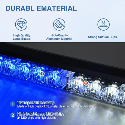 Nilight 24LED Emergency Strobe Traffic Advisor Light Bar 2 in 1 Blue White Dash Warning Safety Flashing Lights Front/Rear Windshield Construction Lights for Trucks Cars Plow Police Vehicles