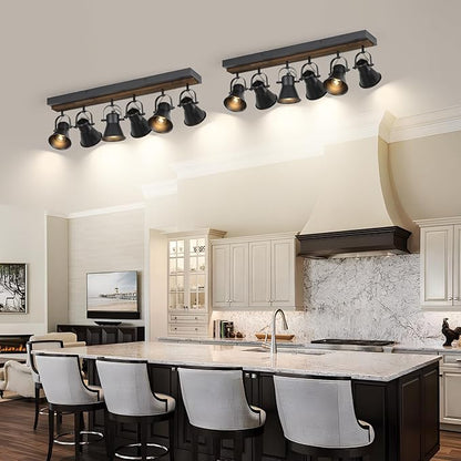 6-Light Track Light Fixtures Ceiling/Wall Mount, Adjustable Spotlight, Industrial Black Kitchen Lighting for Living Room, Dining Room, Hallway, Bathroom