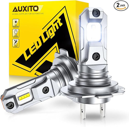 AUXITO H7 Bulbs, 600% Brighter 6500K White, 1:1 Mini Size No Adapter Needed, 3 Min Quick Install, No Flicker, 99% Compatibility, Pack of 2