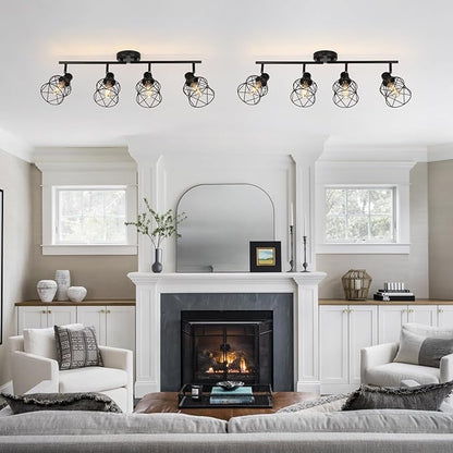 WILON Track Lighting Fixtures Ceiling 4-Light Flush Mount Ceiling Spot Lights, Industrial Track Light Black Kitchen Light Fixtures Rotatable Spotlight for Kitchen Hallway Living Room (E26 Base)