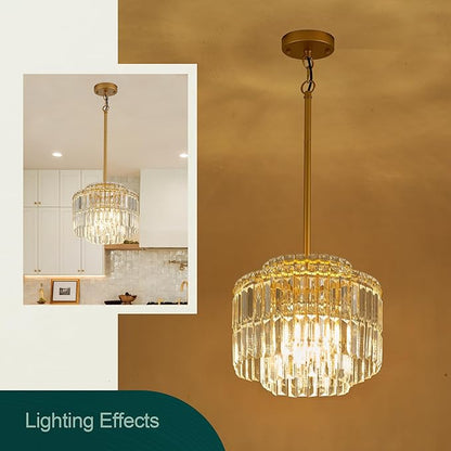 Modern 12.8“ Gold Crystal Chandelier Ceiling Light Fixtures for Dining Room Luxury Glam 4-Light Crystal Chandeliers Lighting for Bedroom Entryway Hallway Living Room Kitchen Island Foyer