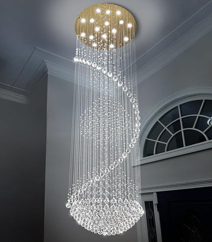 D40'' x H120'' Crystal Chandelier High Ceiling Chandeliers for Staircaes Large Raindrop Chandeliers LED Dimmable Flush Mount Light Fixtures for Foyer Hallway Entryway LED Bulbs Included Gold