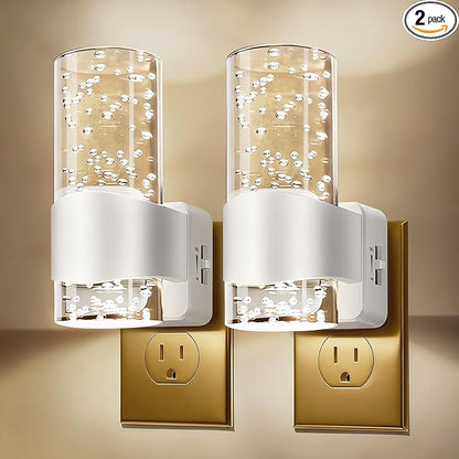 Night Lights Plug into Wall, Dimmable LED Night Light with Dusk to Dawn Sensor, Plug in Night Light Brightness Adjustable, 2 Pack 3000K Acrylic Nightlight for Bathroom Hallway
