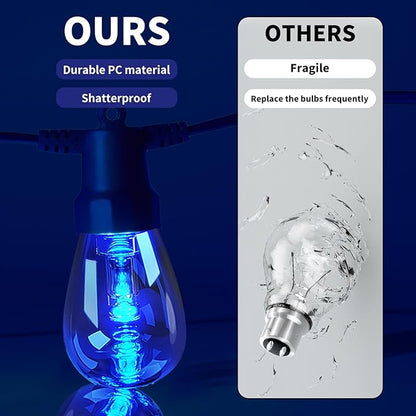 CAWWS Outdoor String Lights 27FT, Outdoor Lights for Patio with 10 Dimmable RGBW LED Bulbs, IP66 Waterproof Shatterproof, with APP Control & Remote, 24V Adapter Color Change,for Backyard Décor