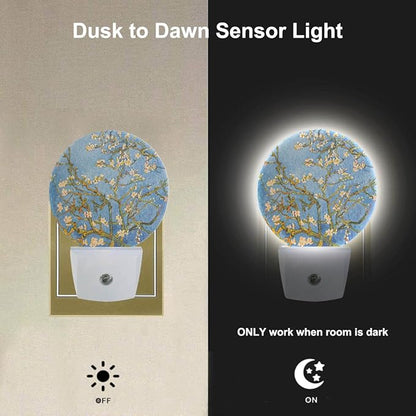 EKOBLA Van Gogh Almond Blossom Plug-in Night Light, Floral Painting LED Nightlight with Sensor, 0.5W Sleep Friendly