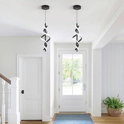Modern LED Pendant Light Fixtures 6000K Pendant Lights Black Hanging Lamp for Dining Room Bedroom Living Room (1 Pack)