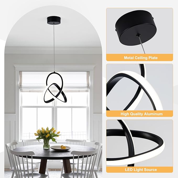 MAYNA Modern Spiral Led Pendant Light, 4000K Natural White Pendant Light Kitchen Island, 18W Adjustable Height Island Light Fixture for Kitchen Bedroom Kitchen Island Cafe, 1 Pack (Black)