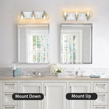 Tuscarora Chrome Vanity Light Fixture - 3 Light Bathroom Vanity with Clear Glass Shade - Light Over Mirror for Bathroom Lighting