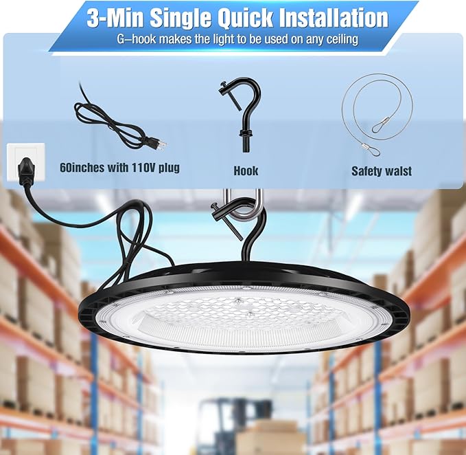 YANYCN 6 Pack 400W UFO Led High Bay Light Fixture,120v,5000K Daylight Commercial Shop Bay Lighting,61000LM,[1750W MH/HPS Equiv.] US Plug Area Lighting for Warehouse/Barn/Gym/Factory/Workshop