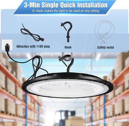 YANYCN 6 Pack 400W UFO Led High Bay Light Fixture,120v,5000K Daylight Commercial Shop Bay Lighting,61000LM,[1750W MH/HPS Equiv.] US Plug Area Lighting for Warehouse/Barn/Gym/Factory/Workshop