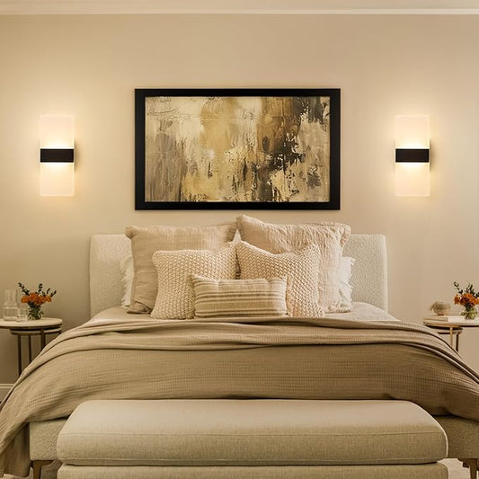 Modern LED Wall Sconces, 12 Inch Indoor Black Wall Lights, 12W 2700K-5000K Adjustable, Hardwired Acrylic Wall Sconces Set of 4, Dimmable Wall Mount Light for Living Room Bedroom Hallway, ETL