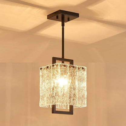 Shrine Lighting Black Chandeliers, Modern Glass Pendnat Light for Dining Room, D6.3''×H19.5'', Adjustable 50.8'', 1 x E12 Sockets, Glass LampShade & Black Finish Frame