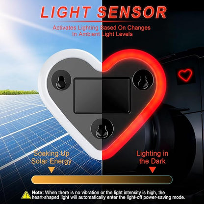 iFunyLED Car LED Interior Lights, Heart-Shaped Ambient Light for Windows, 5 Lighting Modes, Charging Through Type-c and Solar Energy, Car Decorations for Women Men, Pack of 1, (Red)