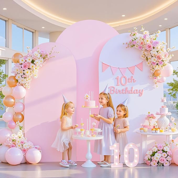 Set of 3 Arch Backdrop Covers(7.2ft, 6.6ft, 6ft) - Premium Stretchy Spandex Backdrop Arch Stand Cover for Baby Shower,Wedding,Party Decor Chiara Cover with Double-Sided Design(Pink, White)