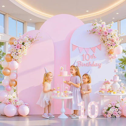 Set of 3 Arch Backdrop Covers(7.2ft, 6.6ft, 6ft) - Premium Stretchy Spandex Backdrop Arch Stand Cover for Baby Shower,Wedding,Party Decor Chiara Cover with Double-Sided Design(Pink, White)