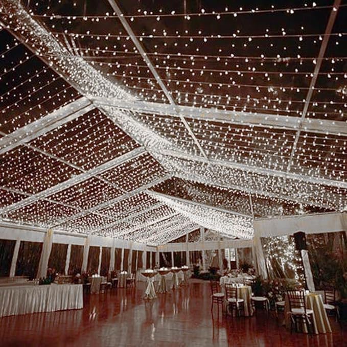 Novelty Lights 25ft Christmas String Lights, 50 Pure White LED Bulbs on White Wire, 6" Spacing, Connectable Indoor Outdoor Commercial Grade Lighting for Holidays Patio Weddings