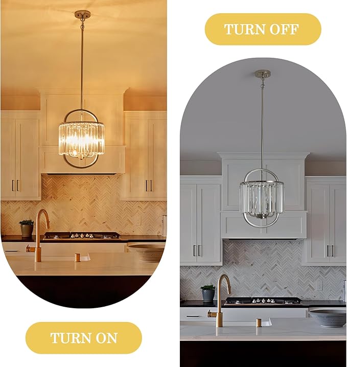4-Light Brushed Nickel Crystal Chandelier Mini Pendant Lighting 12.8" Crystal Lamp for Closet Bedroom Foyer Dining Room Hanging Ceiling Light Fixture