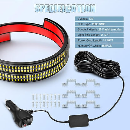 Nilight 2PCS 24 inch Truck Grille Strobe Lights Strip 384 LED Emergency Light White Flexible Side Flashing Warning Caution Safety Waterproof Lighting Kit for Trucks Tow Plow Construction Vehicles