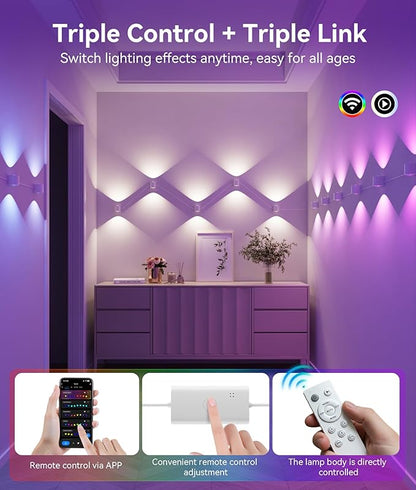 DeckTok 12-Light RGBCW Wall Sconce Light, Up/Down Bedroom Wall Lights, Music Sync, DIY-Styling Color-Changing Wall Lamps for Living Room Party Home Decor, Works with Alexa/Google Assistant, 31.8ft