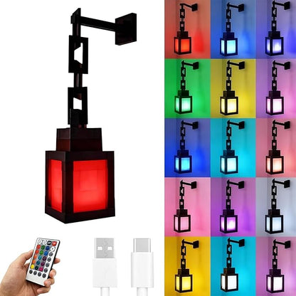 DBZ Pixelated Lantern Night Light, 16 Colors Rechargeable LED Light with Touch Switch & Remote Control, Retro Style Pixel Table/Wall Light for Kids Bedroom, Gaming Room Decor Gift