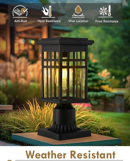 Dusk to Dawn Solar Outdoor Post Light, HWH 2 Pack Solar Post Lights for Yard Garden, Patio Pole Lamps Post with Remote, Clear Glass Shade, 5HD36P-2 SL BK