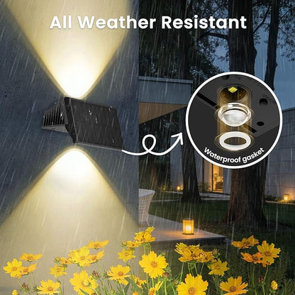 Solar Fence Lights Outdoor, 8 Pack Warm White Up and Down Solar Wall Lights, IP67 Waterproof LED Dusk to Dawn Solar Powered Fence Lights for Patio, Backyard, Deck, Garden, Yard, Outdoor Wall Decor