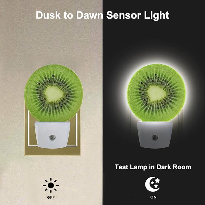 Tropical Kiwi Fruit Night Light Fruits Pattern Night Lights Plug into Wall for Boys Girls, Plug-in Nightlight 0.5W LED Lighting for Stairway Hallway Bedroom