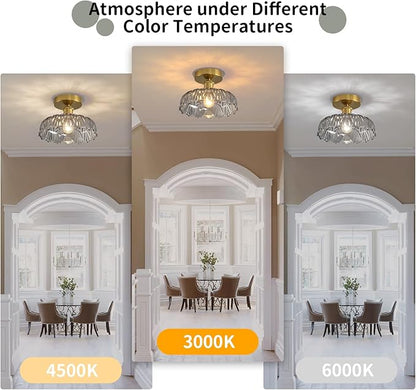 Semi Flush Mount Ceiling Light Mid Century Modern Floral Smoke Gray Glass Shade, Close to Ceiling Lighting Fixtures for Bedroom, Bathroom, Kitchen, Closet Laundry Room, Foyer and Hallway 9.45 in