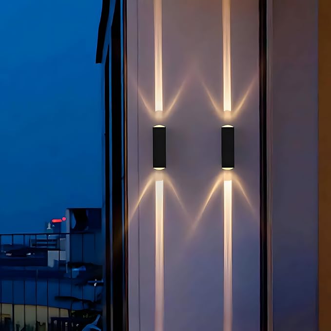 Bofea-Outdoor Waterproof Wall Sconce Black Aluminum Construction with Dual Up/Down LED Lights Outside Wall Lights Ideal for Patio, Garden, and Porch Lighting(One Main Beam Up and Down)