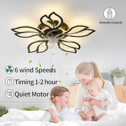 Yfrest Geometric Ceiling Fan with Light, Black, 26', 3000K-6000K, Remote Control, Low Profile, for Bedroom